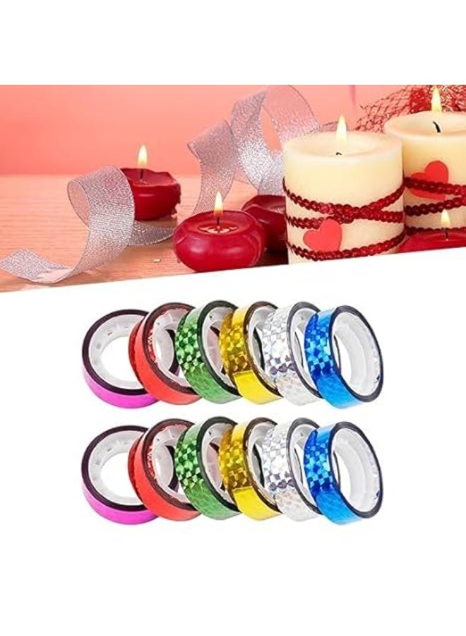 Colorful Ribbon - Set of 12 Pcs Art and Craft Adhesive Tape Rolls Colorful Glitter Tape for Gift Decoration, Multicolor - Image 2
